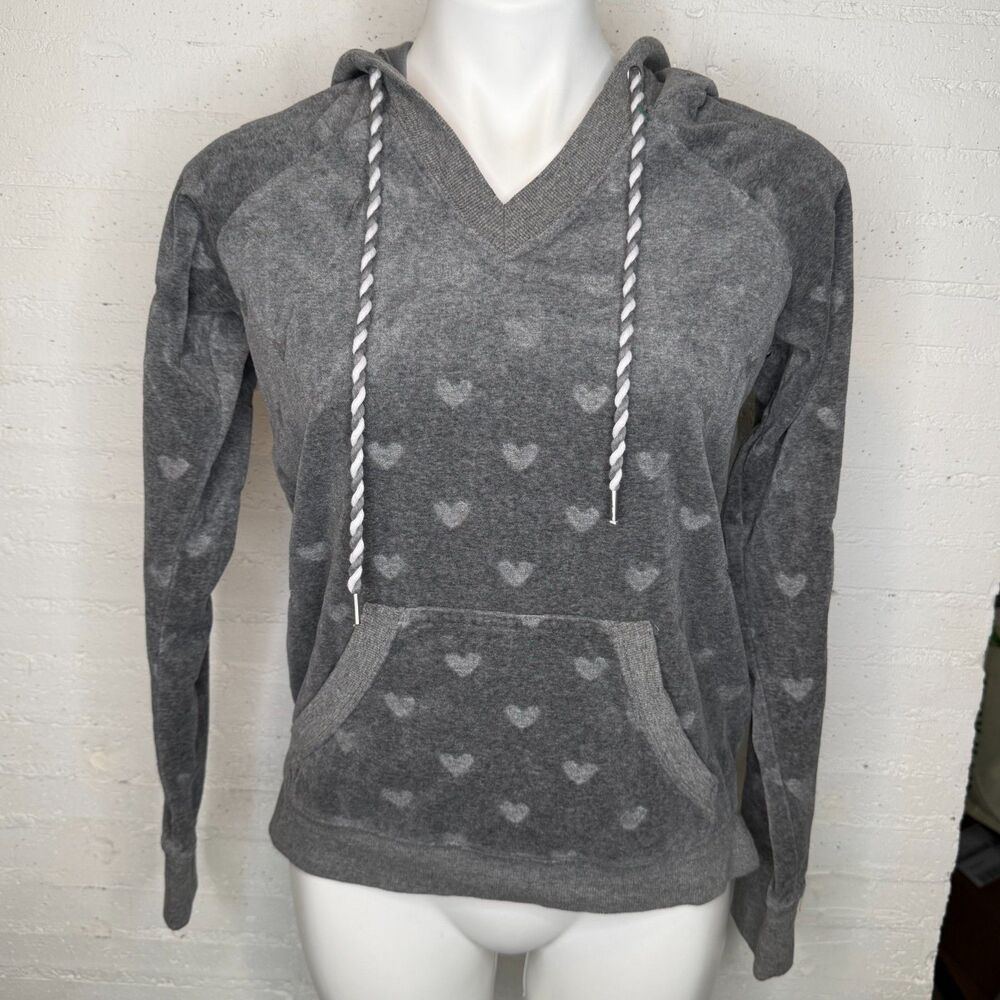 Jenni by Jennifer Moore Womens Printed Hooded Velour Top Hearts S Y2K Coquette